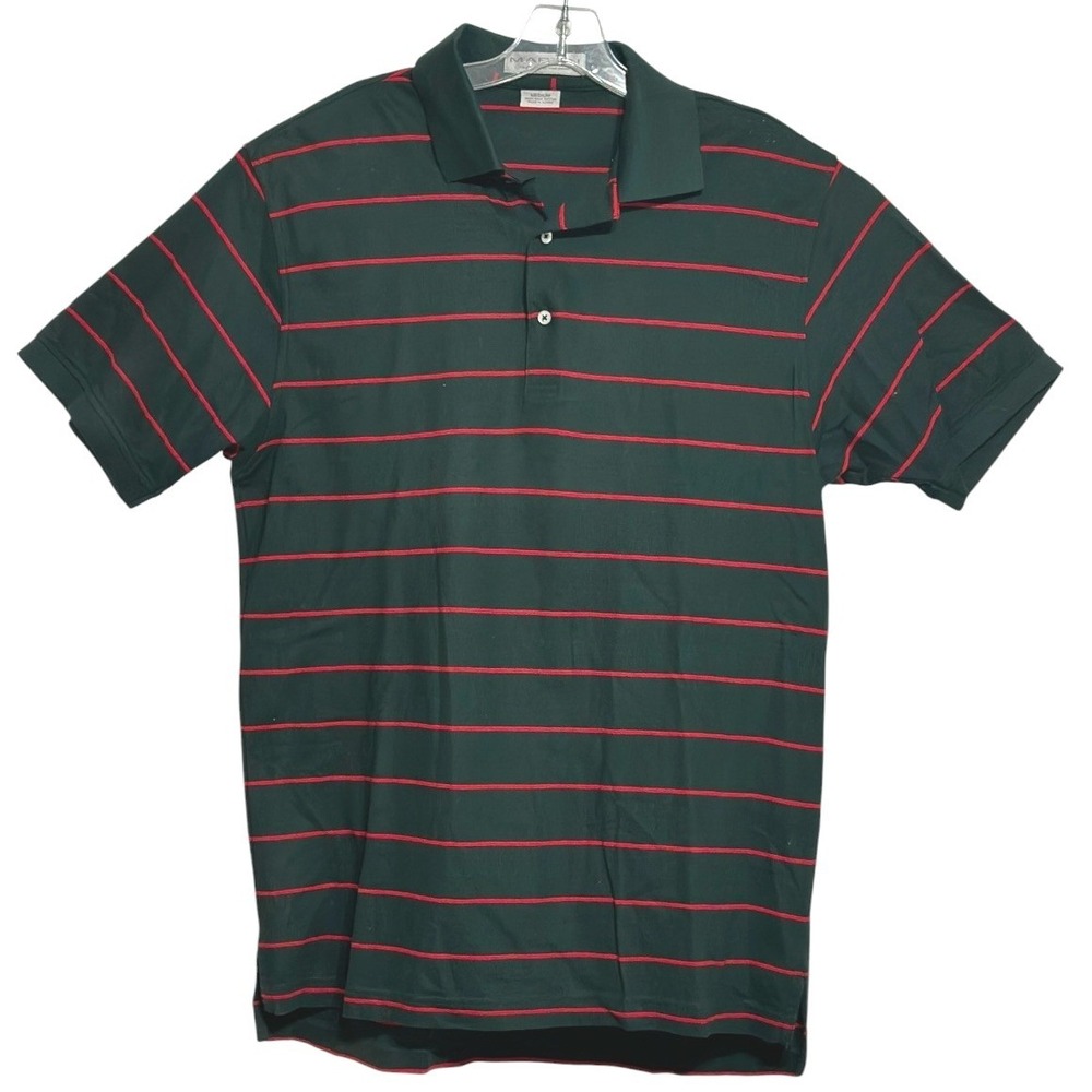 Martin Golf Polo Shirt Mens Green Red Striped Pima Cotton Short Sleeve  M